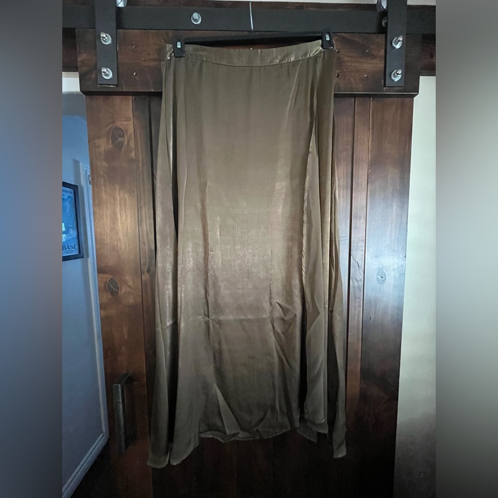 Chic Olive Satin Maxi Skirt